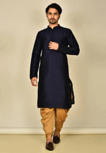 Load image into Gallery viewer, Navy Blue Art Silk Dhoti Kurta
