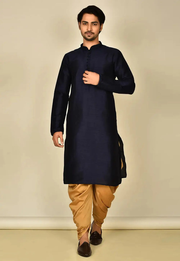 Navy Blue Art Silk Dhoti Kurta