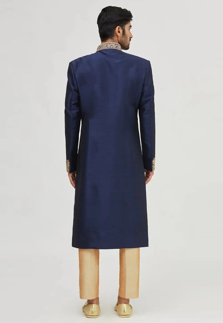 Navy Blue Art Silk Indo Western Sherwani