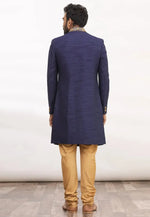 Load image into Gallery viewer, Navy Blue Art Silk Indo Western Sherwani
