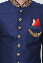Load image into Gallery viewer, Navy Blue Art Silk Indo Western Sherwani
