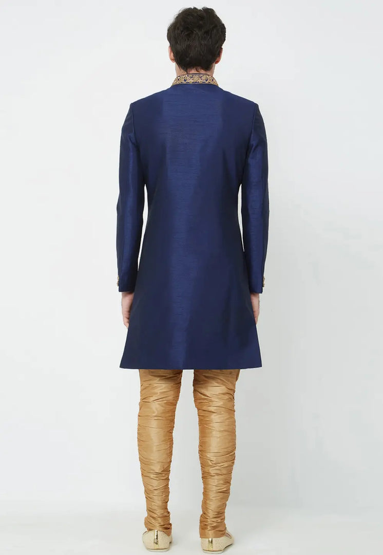 Navy Blue Art Silk Indo Western Sherwani