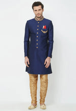 Load image into Gallery viewer, Navy Blue Art Silk Indo Western Sherwani
