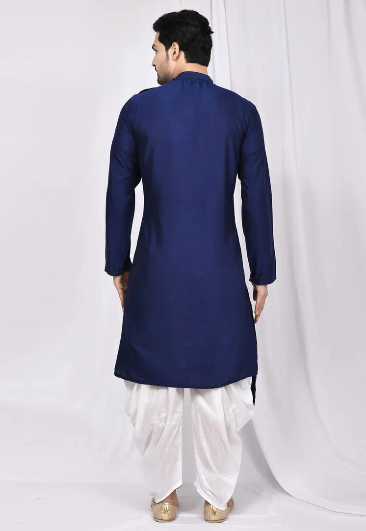 Navy Blue Art Silk Indo Western Suit
