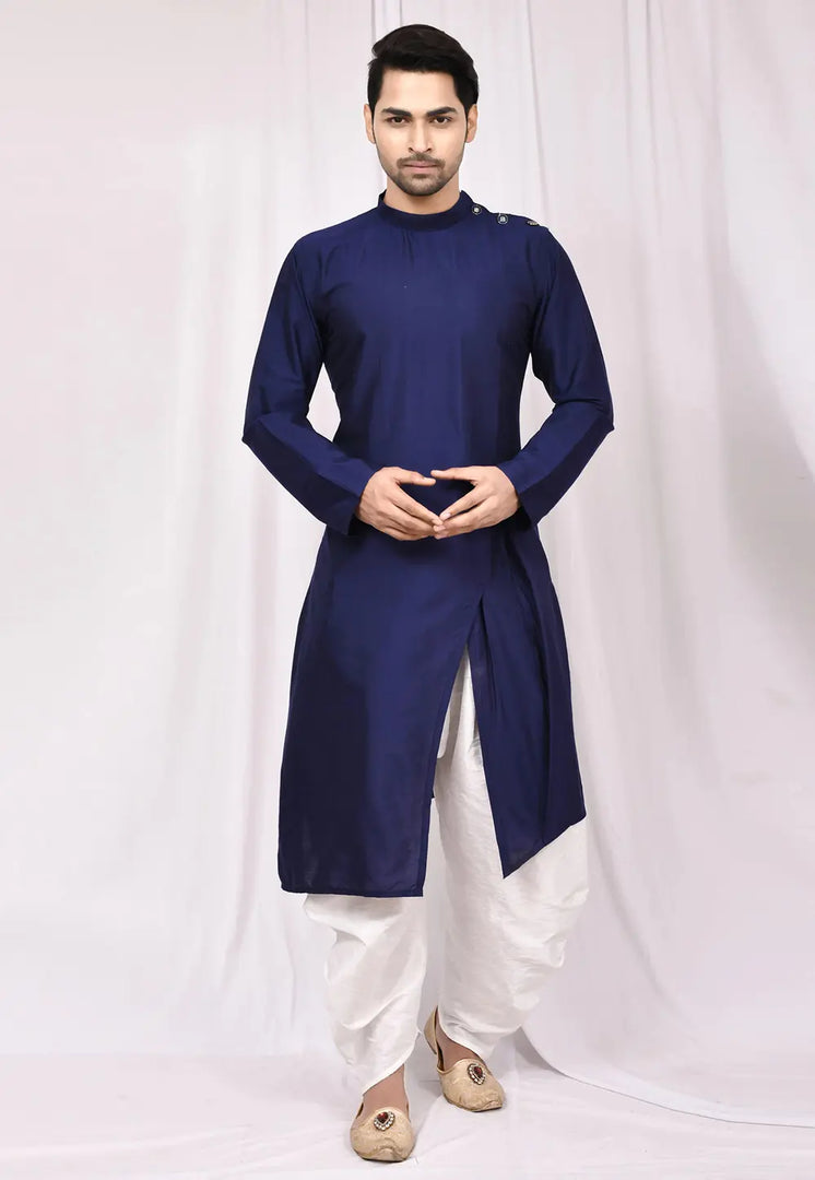 Navy Blue Art Silk Indo Western Suit