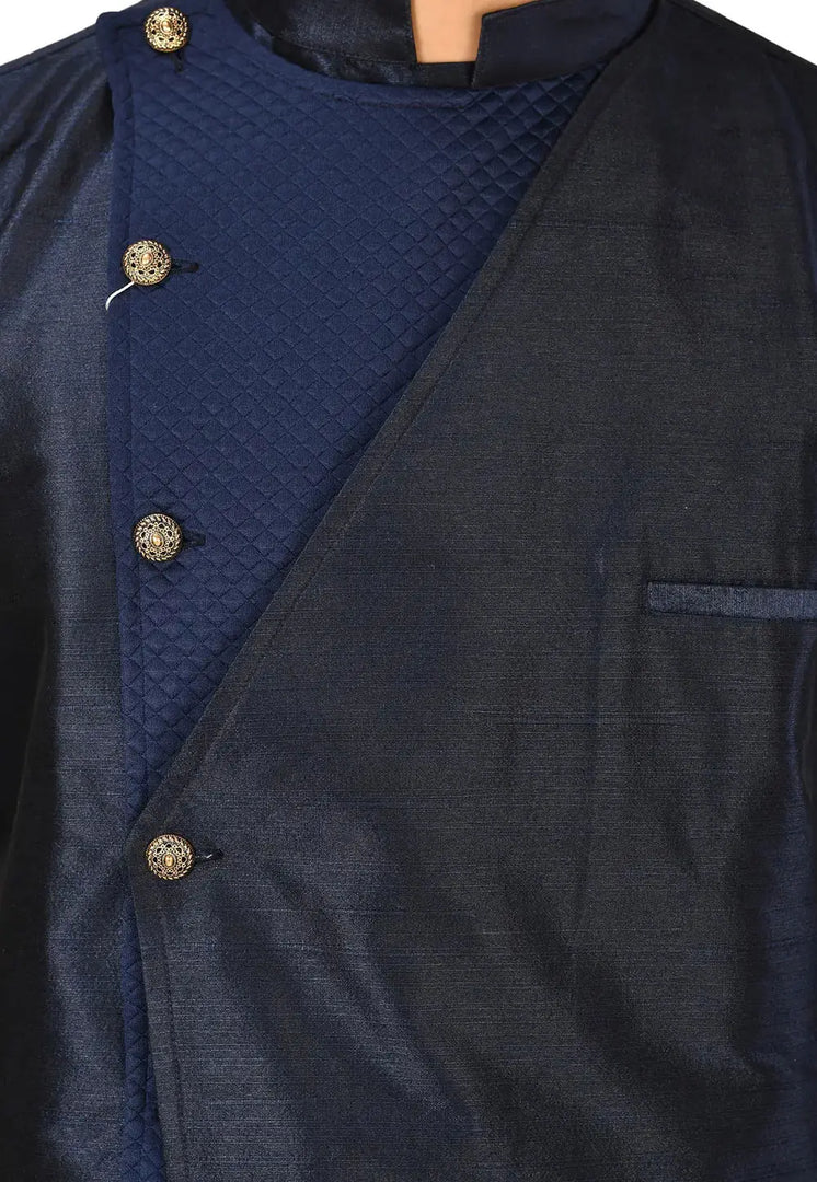 Navy Blue Art Silk Indo Western Suit