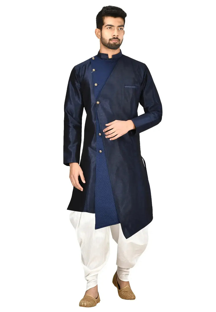 Navy Blue Art Silk Indo Western Suit