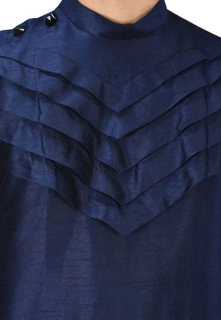 Navy Blue Art Silk Indo Western Suit