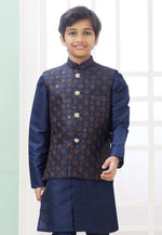 Load image into Gallery viewer, Navy Blue Art Silk Kids Kurta Pajama With Jacket
