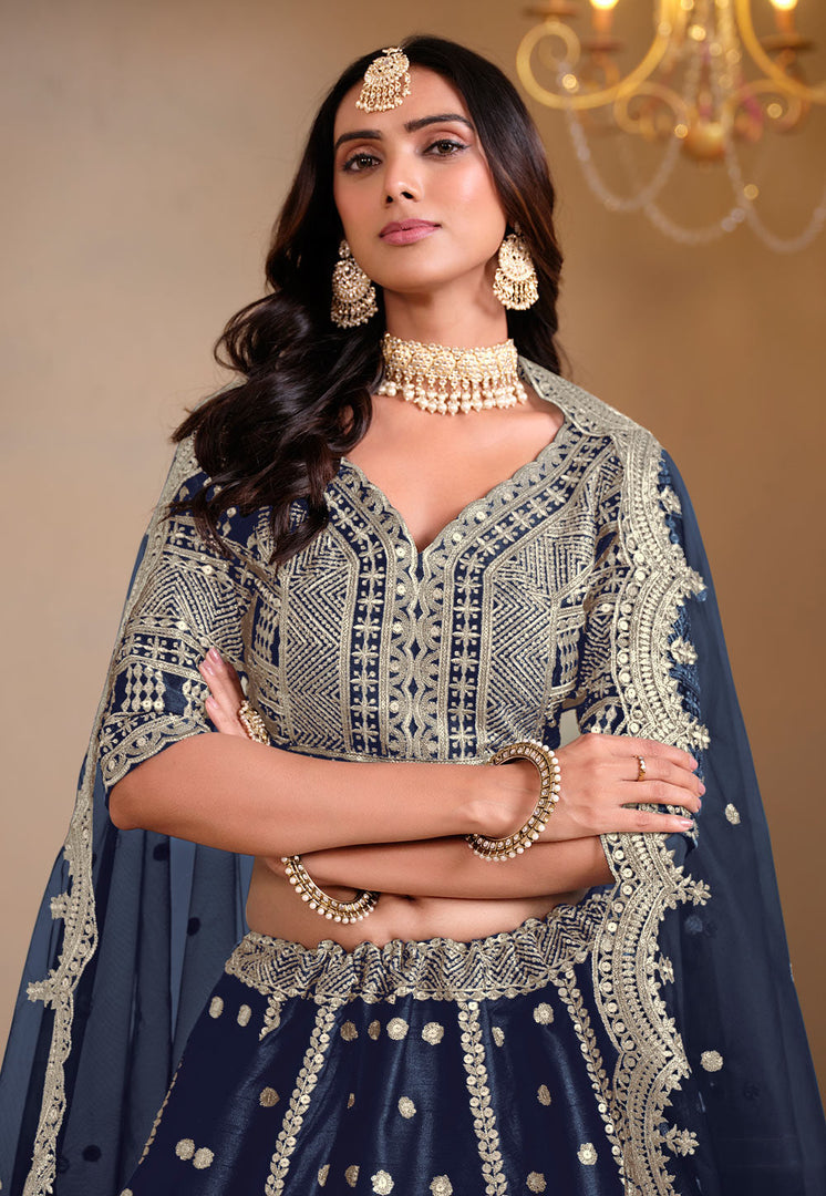 Navy Blue Art Silk Lehenga Choli