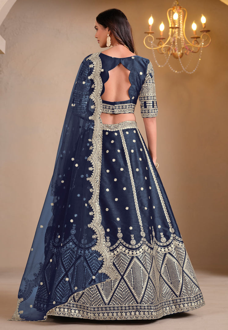 Navy Blue Art Silk Lehenga Choli