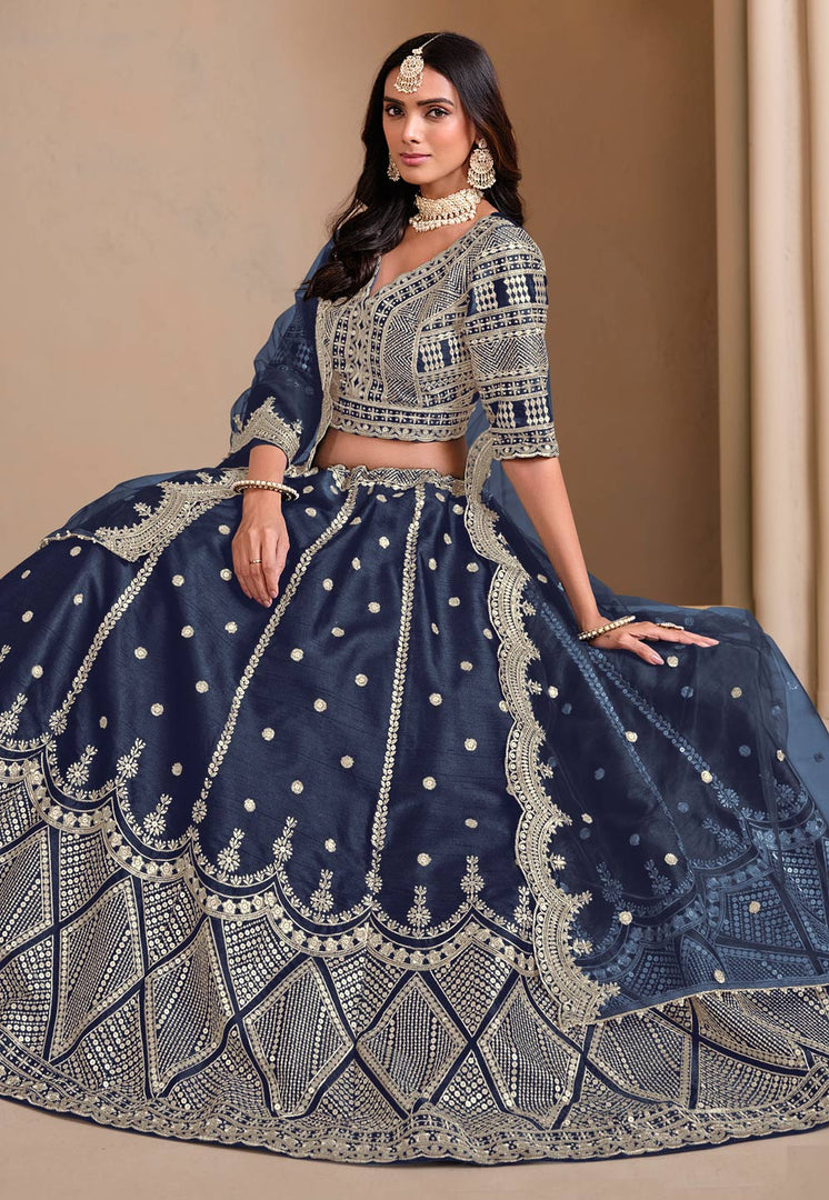 Navy Blue Art Silk Lehenga Choli