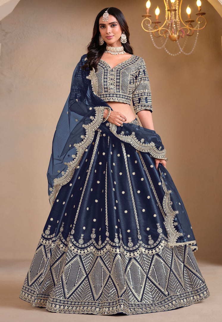 Navy Blue Art Silk Lehenga Choli