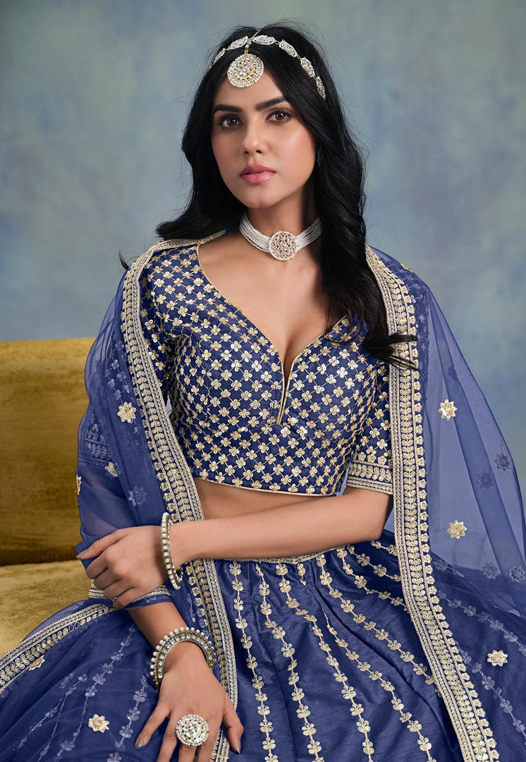Navy Blue Art Silk Lehenga Choli
