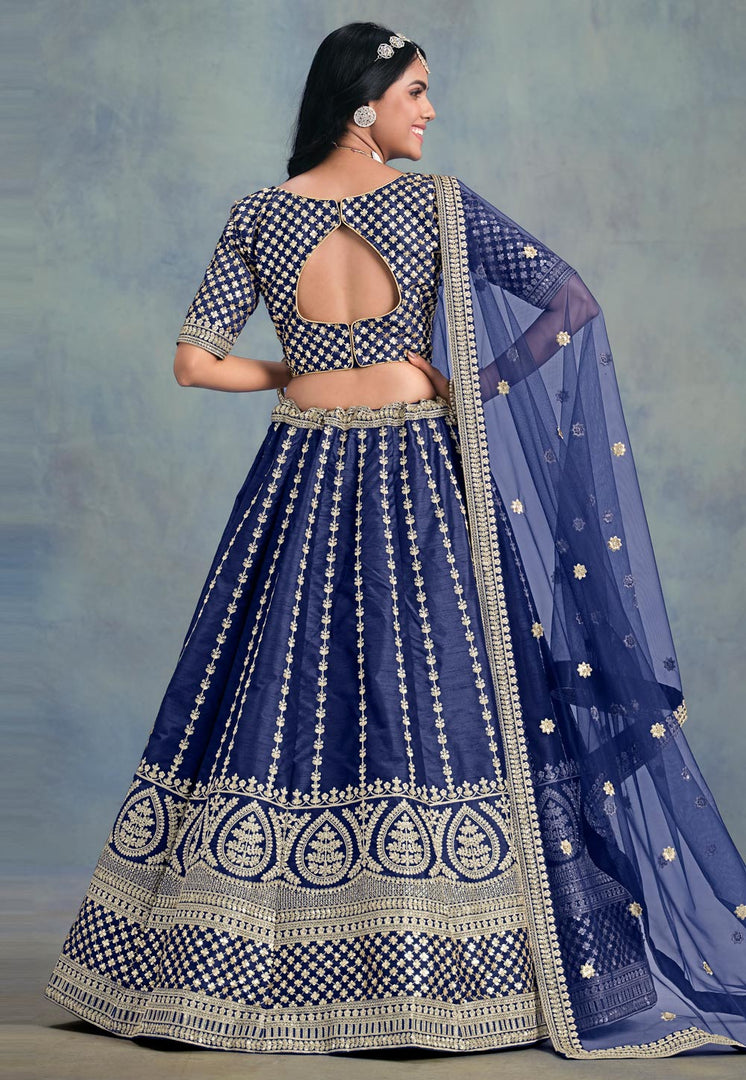 Navy Blue Art Silk Lehenga Choli