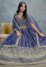 Load image into Gallery viewer, Navy Blue Art Silk Lehenga Choli
