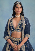 Load image into Gallery viewer, Navy Blue Art Silk Lehenga Choli
