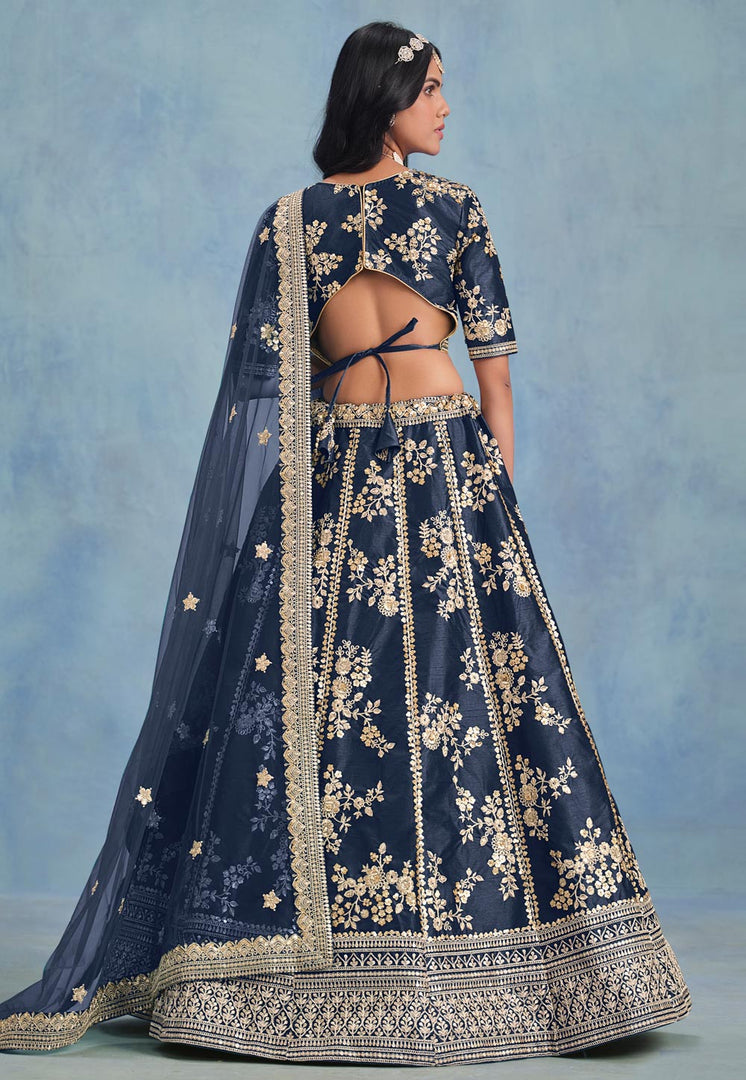 Navy Blue Art Silk Lehenga Choli