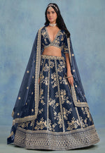 Load image into Gallery viewer, Navy Blue Art Silk Lehenga Choli

