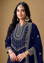 Load image into Gallery viewer, Navy Blue Art Silk Sharara Suit
