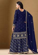 Load image into Gallery viewer, Navy Blue Art Silk Sharara Suit

