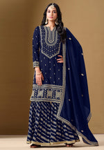 Load image into Gallery viewer, Navy Blue Art Silk Sharara Suit
