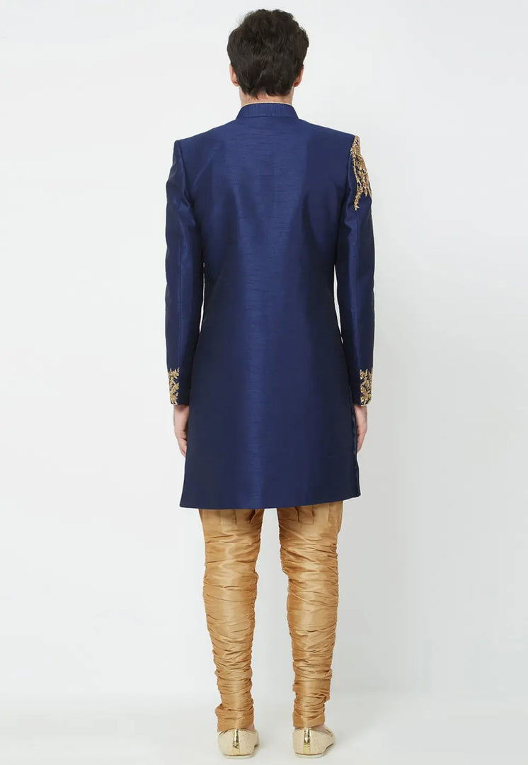 Navy Blue Art Silk Sherwani