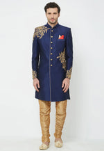 Load image into Gallery viewer, Navy Blue Art Silk Sherwani
