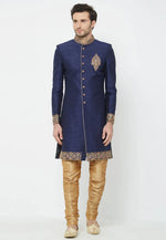 Load image into Gallery viewer, Navy Blue Art Silk Sherwani
