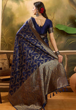 Load image into Gallery viewer, Navy Blue Banarasi Jacquard Saree