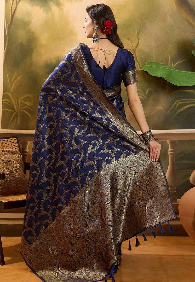 Navy Blue Banarasi Jacquard Saree