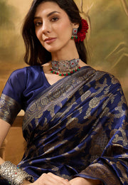 Navy Blue Banarasi Jacquard Saree