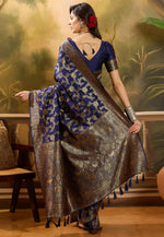 Load image into Gallery viewer, Navy Blue Banarasi Jacquard Saree