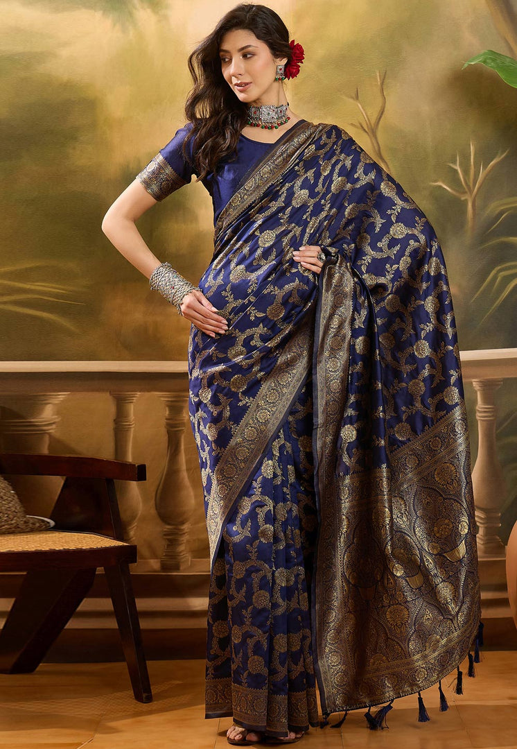 Navy Blue Banarasi Jacquard Saree