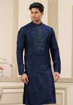 Load image into Gallery viewer, Navy Blue Banarasi Kurta Pajama
