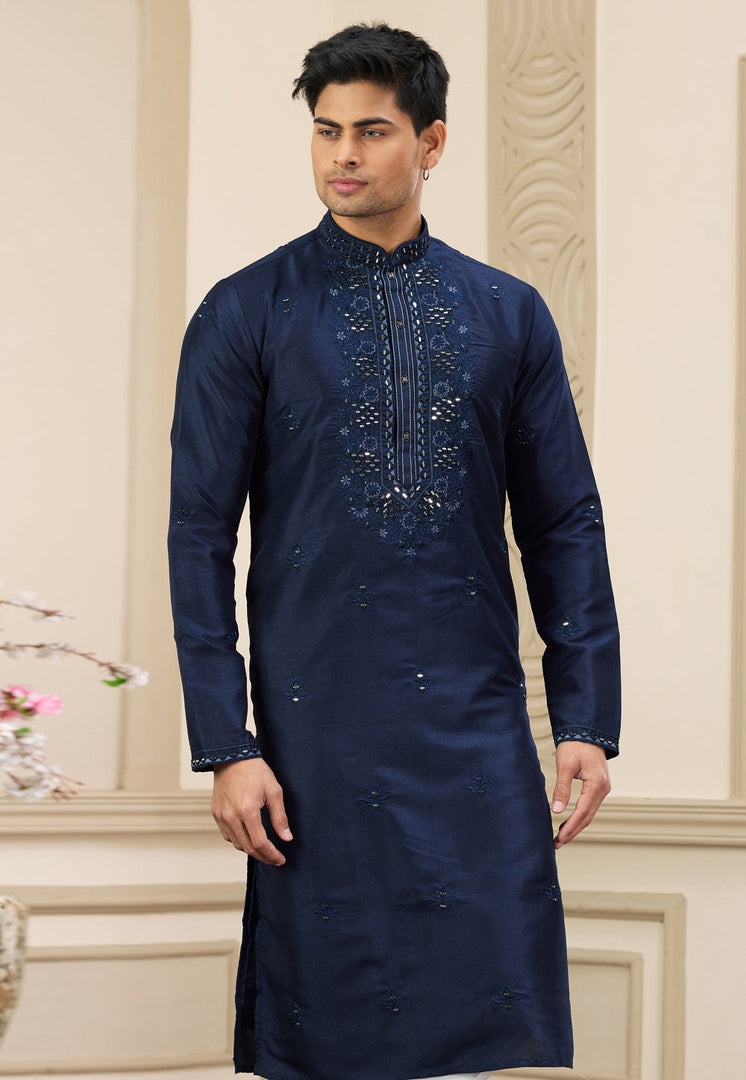 Navy Blue Banarasi Kurta Pajama