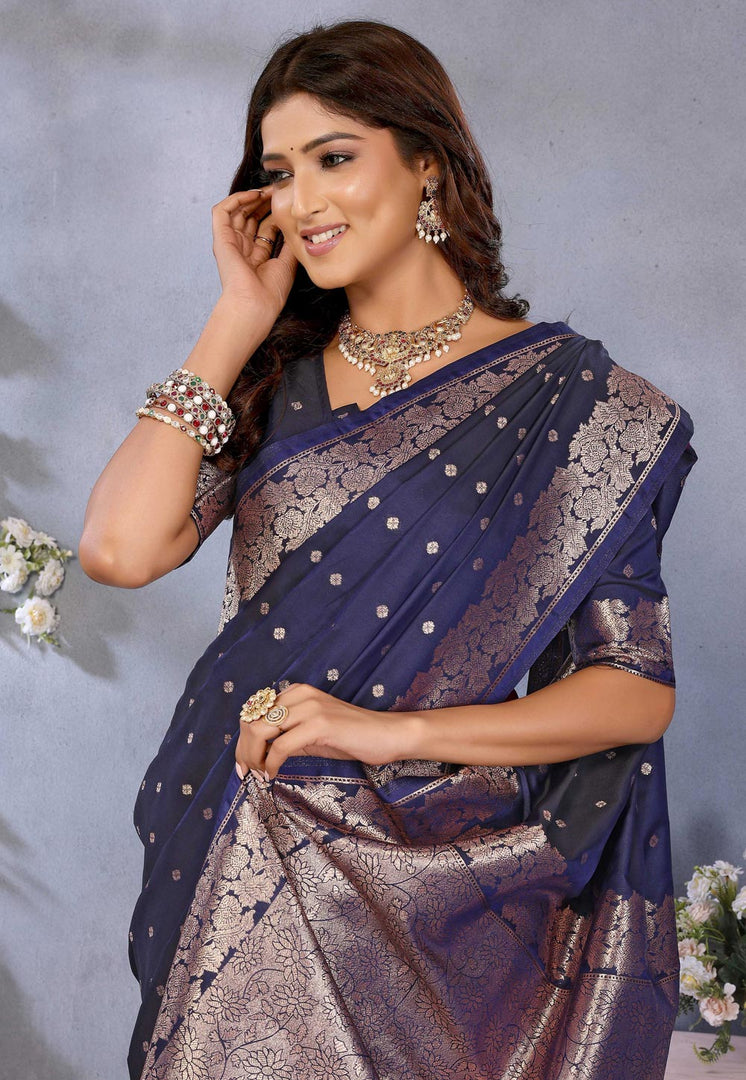 Navy Blue Banarasi Silk Saree