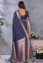 Load image into Gallery viewer, Navy Blue Banarasi Silk Saree

