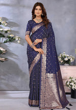 Load image into Gallery viewer, Navy Blue Banarasi Silk Saree
