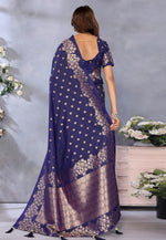 Load image into Gallery viewer, Navy Blue Banarasi Silk Saree
