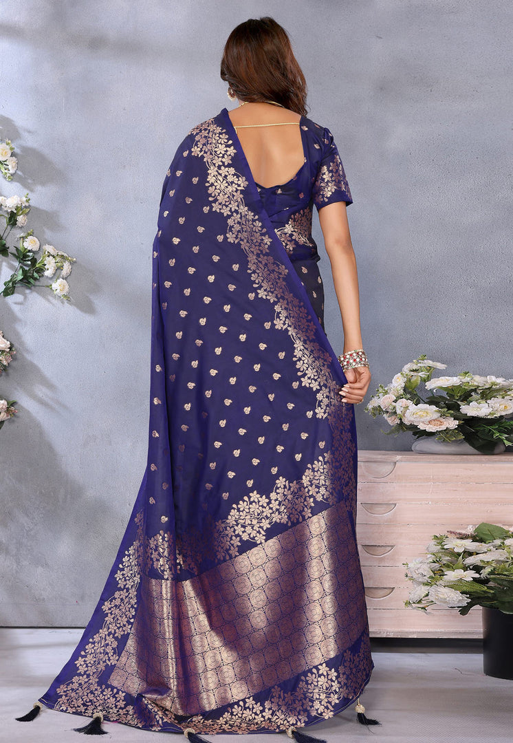 Navy Blue Banarasi Silk Saree