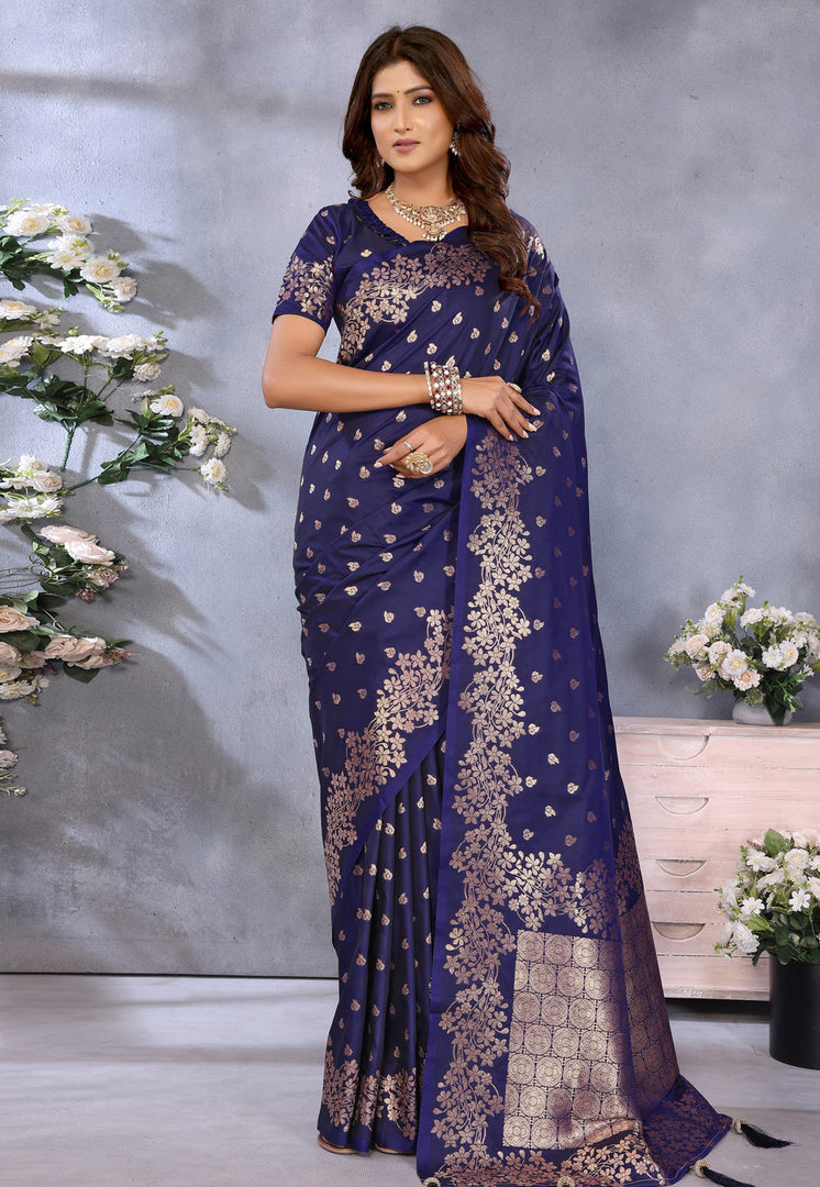 Navy Blue Banarasi Silk Saree