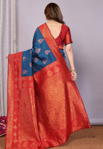 Load image into Gallery viewer, Navy Blue Banarasi Silk Saree With Blouse
