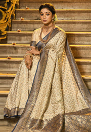 Navy Blue Banarasi Silk Saree With Blouse