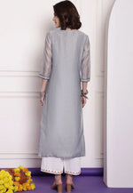 Load image into Gallery viewer, Navy Blue Chanderi Long Kurti

