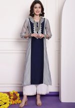 Load image into Gallery viewer, Navy Blue Chanderi Long Kurti
