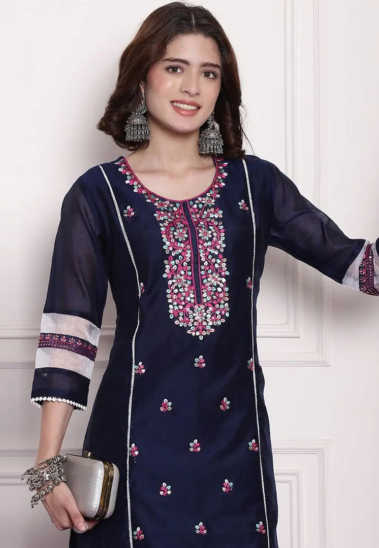 Navy Blue Chanderi Long Tunic