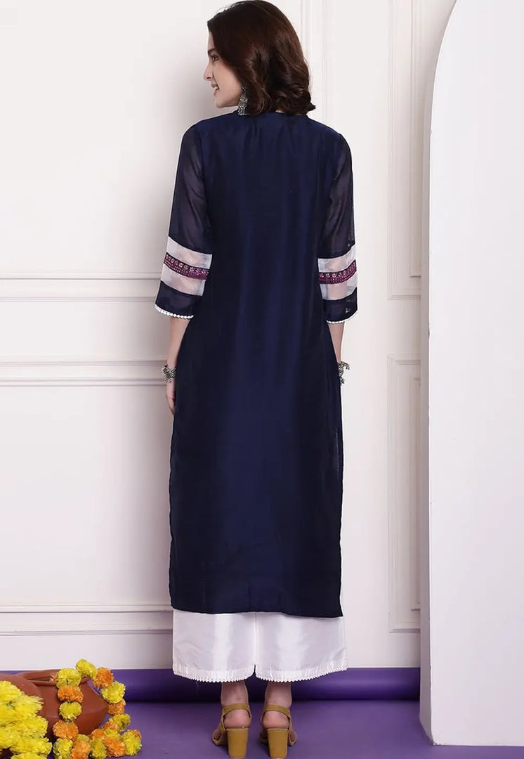 Navy Blue Chanderi Long Tunic