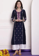 Load image into Gallery viewer, Navy Blue Chanderi Long Tunic
