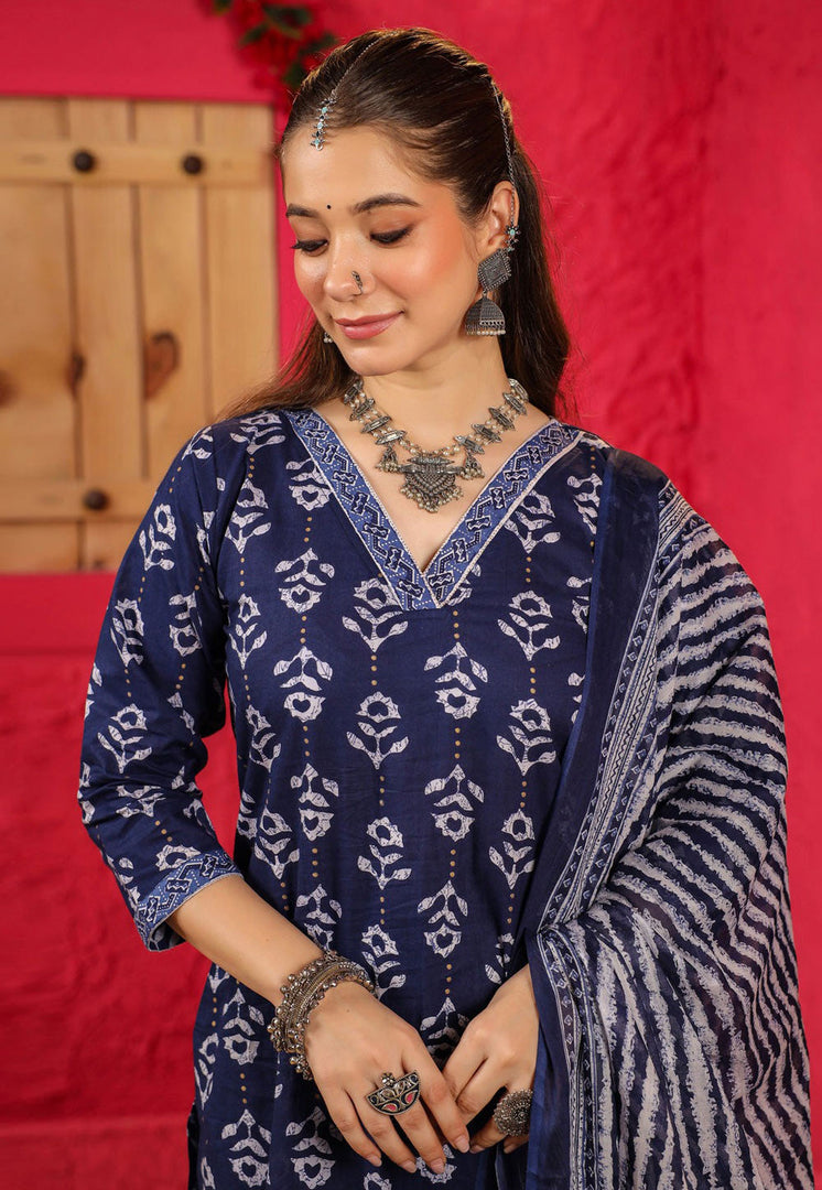 Navy Blue Chanderi Readymade Pakistani Suit